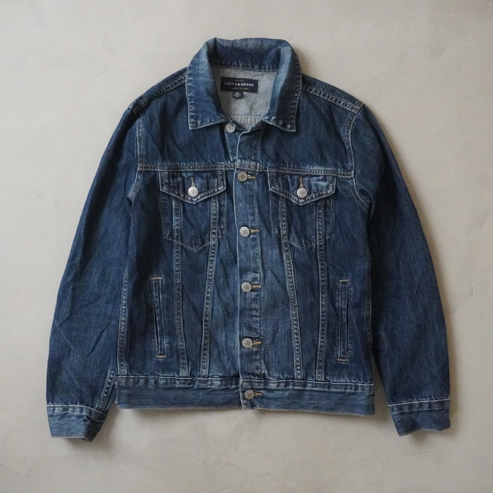 Lucky Brand Denim Trucker Jacket Small Mens Blue Dark Wash Cotton Jean Jacket